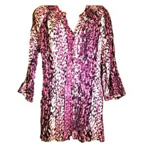 The Limited Essential Shirt Top Tunic Women Large Purple Black Long Sleeve